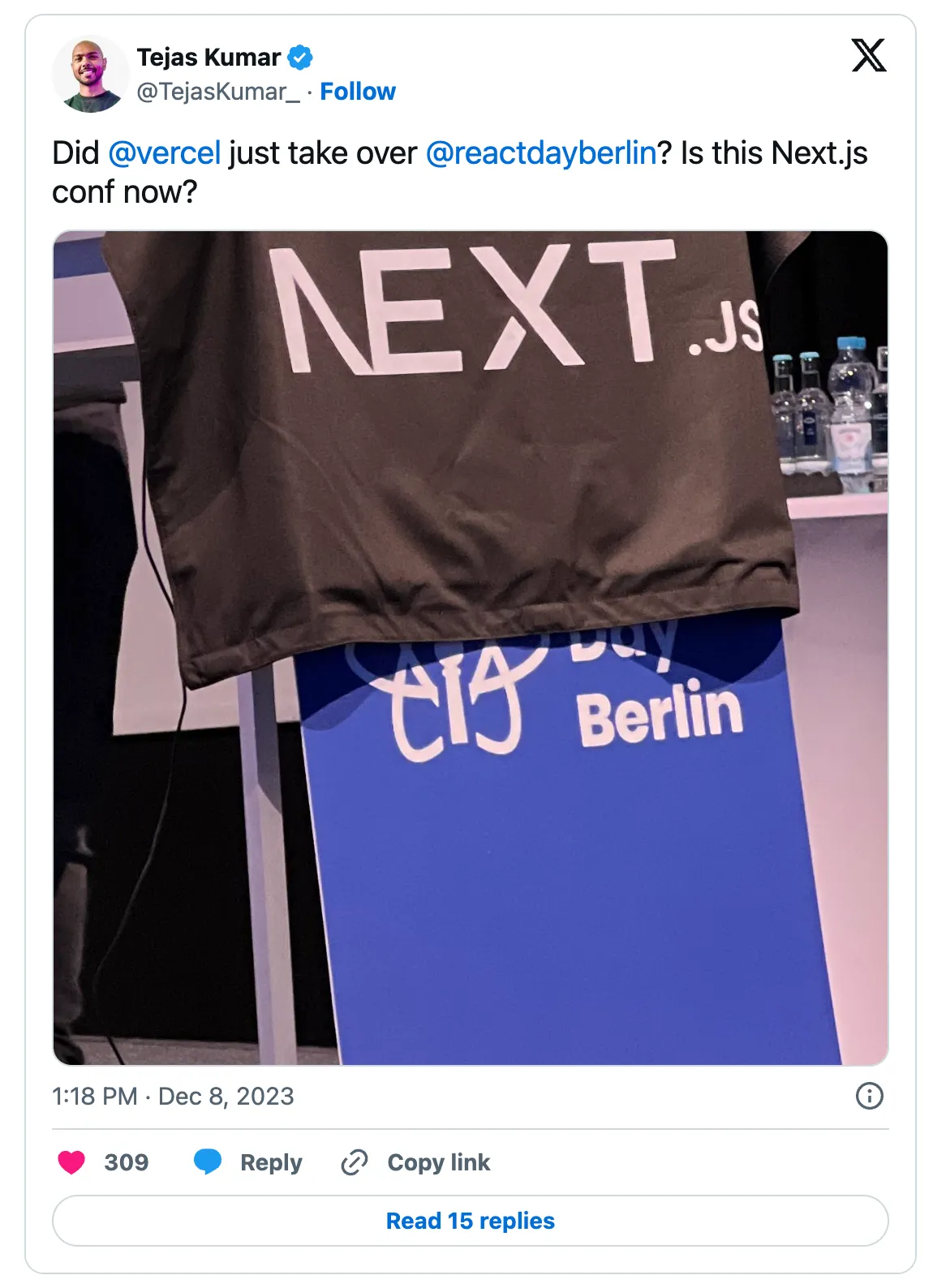 A Tweet showing the NextJS Banner
