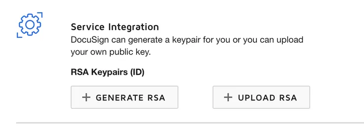 Docusign RSA key pair for JWT generation, required to retrieve access tokens