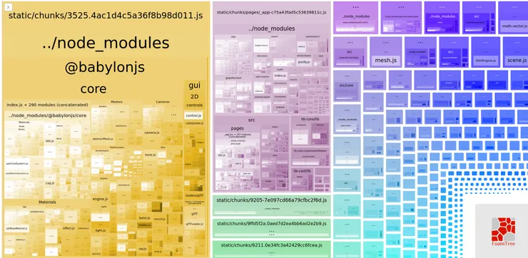 Bundle analysis showing a large BabylonJS chunk, made with @next/bundle-analyzer