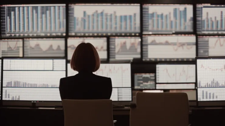 A woman in front of monitoring graphs