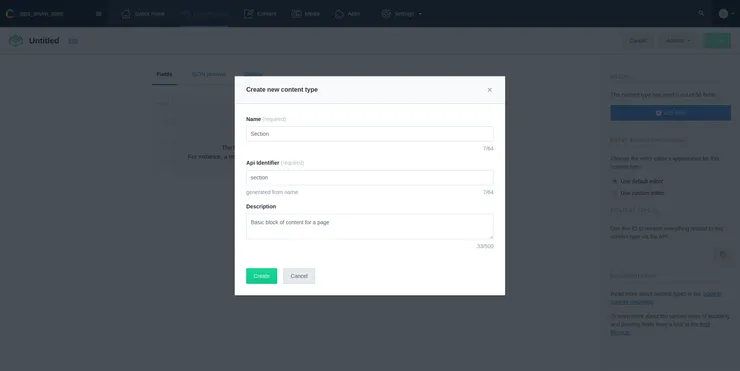 Create a new content type in contentful