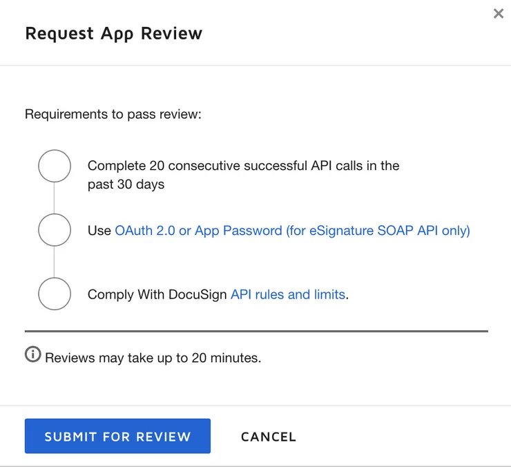 Docusign request go live app review to switch to production environment