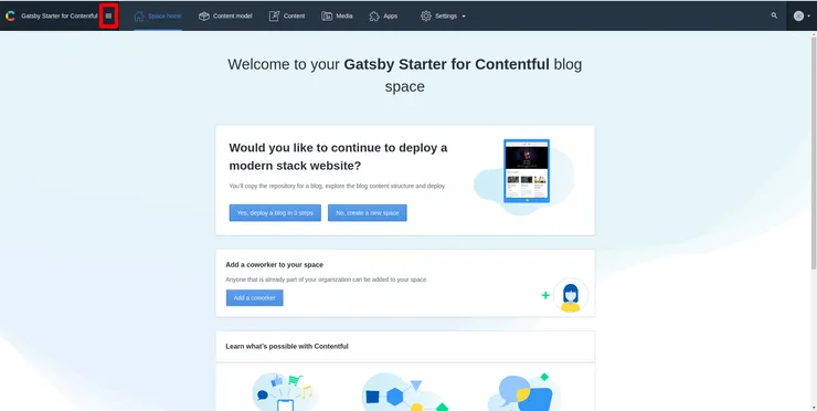 Create a new project in Contentful step 1/2