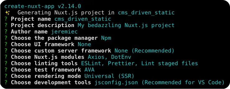 recap of the install configuration Nuxtjs