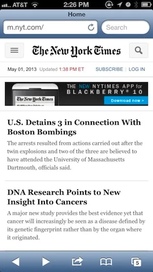 Lite Mobile Version of the NYT
