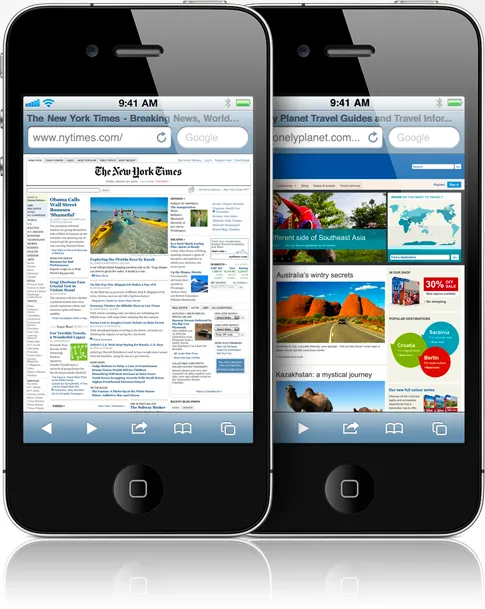 Apple&#x27;s promotional material for iPhone 4 - showing a desktop app on a phone