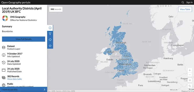 Screenshot of ONS Contour dataset