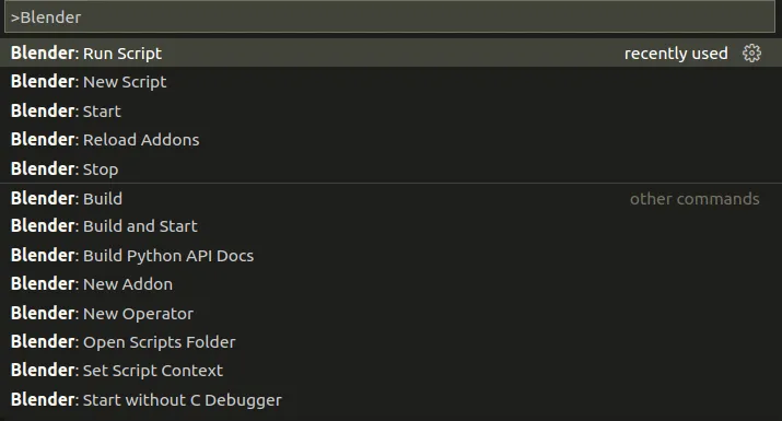 Screenshot from VSCode showing the add-on run script menu 