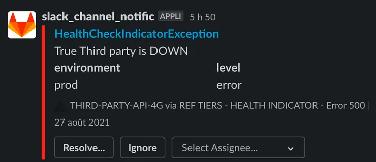 Example of a provider down notification