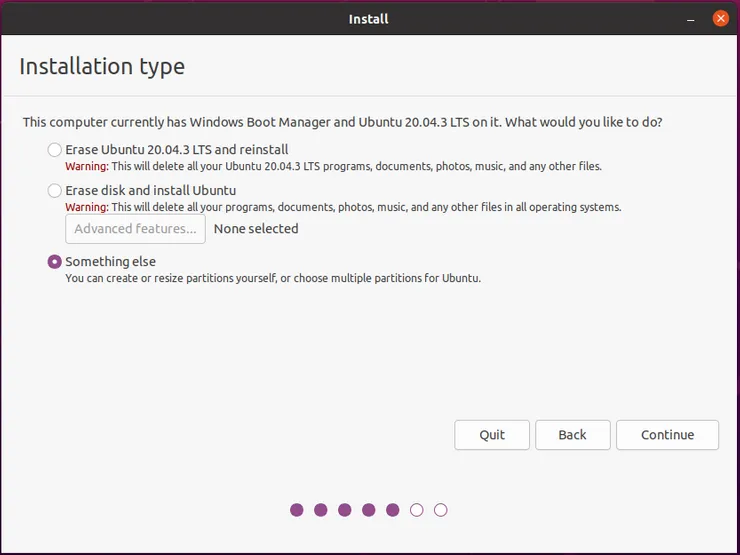 Ubuntu chose installation type