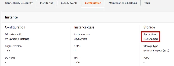 Unencrypted RDS Database on AWS console